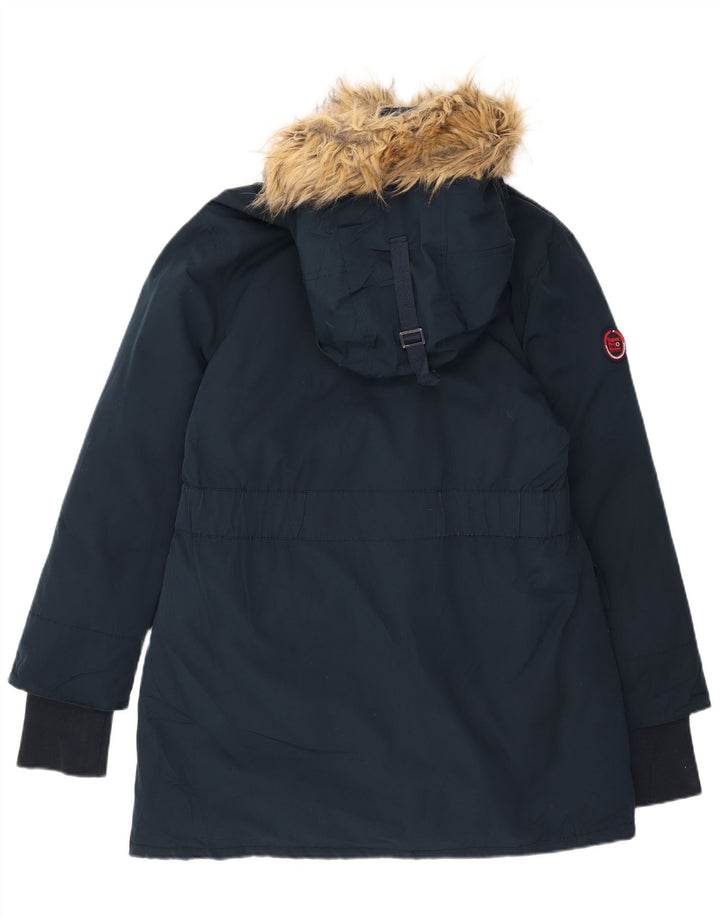 Superdry ženski podstavljeni kaput s kapuljačom UK 16 Veliki tamnoplavi poliester
