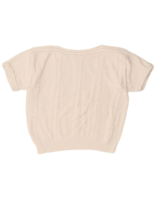 Vintage ženski džemper kratkih rukava s brodskim izrezom UK 14 Veliki bijeli