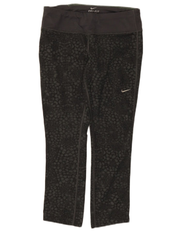 Nike Ženske Dri Fit Capri tajice UK 8 Male crne geometrijske poliesterske