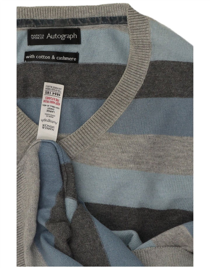 Marks & Spencer muški džemper s autogramom V-izreza, velike sive pruge