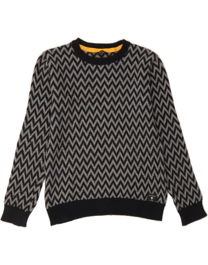 GUESS Boys Crew Neck Jumper Sweater 7-8 Years Medium Grey Chevron Cotton Vintage Guess and Second-Hand Guess from Messina Hembry 