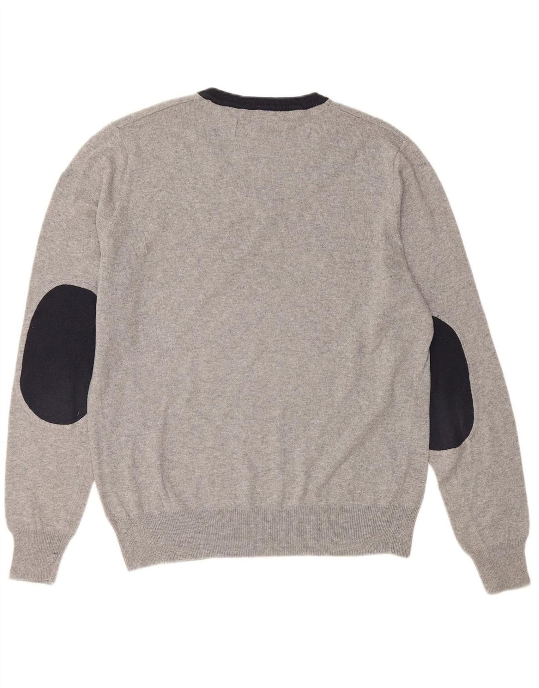 REFRIGUE Mens V-Neck Jumper Sweater Medium Grey Colourblock Cotton