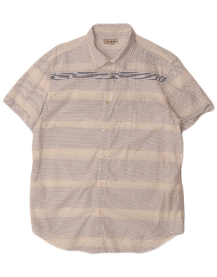 CALVIN KLEIN JEANS Muška košulja kratkih rukava, pamuk na srednje plave pruge