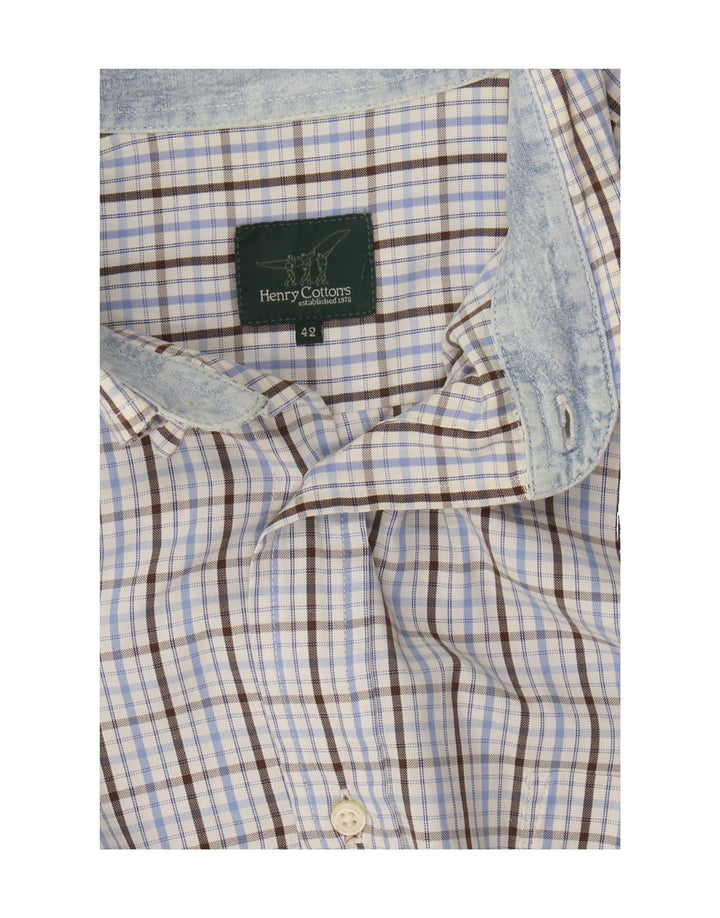 HENRY COTTONS Mens Shirt Size 42 Large Blue Check Cotton Vintage Henry Cottons and Second-Hand Henry Cottons from Messina Hembry 