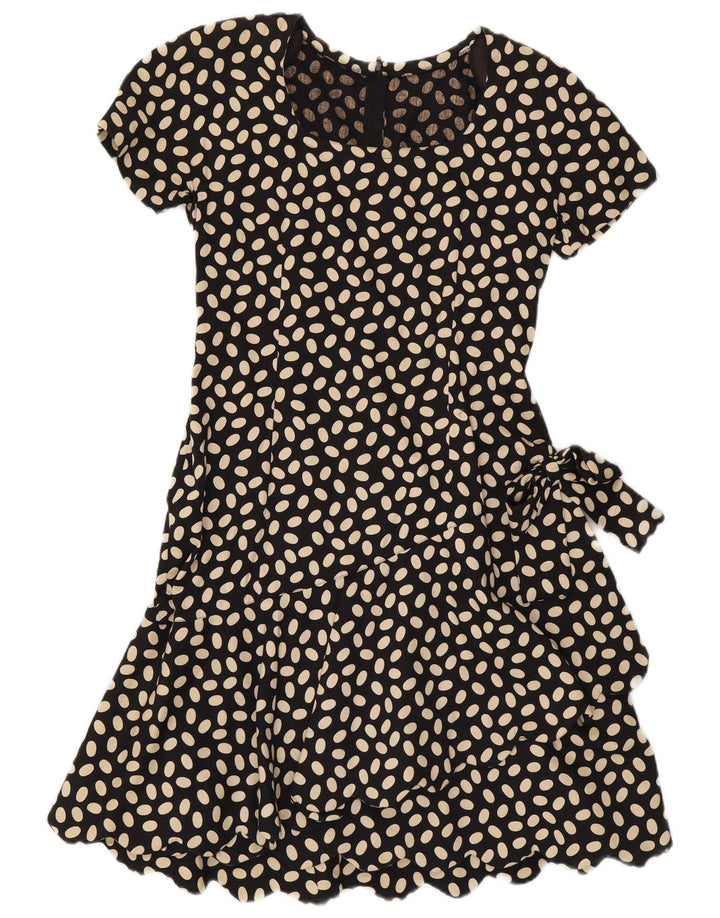 VINTAGE Womens Tiered Dress UK 12 Medium Black Polka Dot