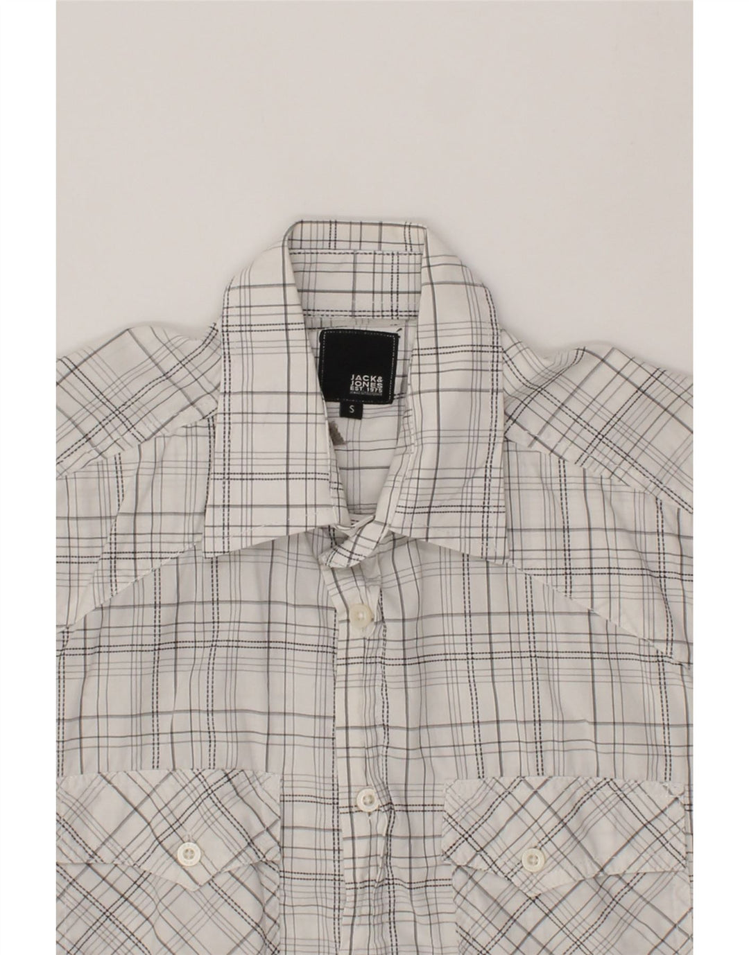 JACK & JONES Mens Graphic Shirt Small White Check Cotton Vintage Jack & Jones and Second-Hand Jack & Jones from Messina Hembry 