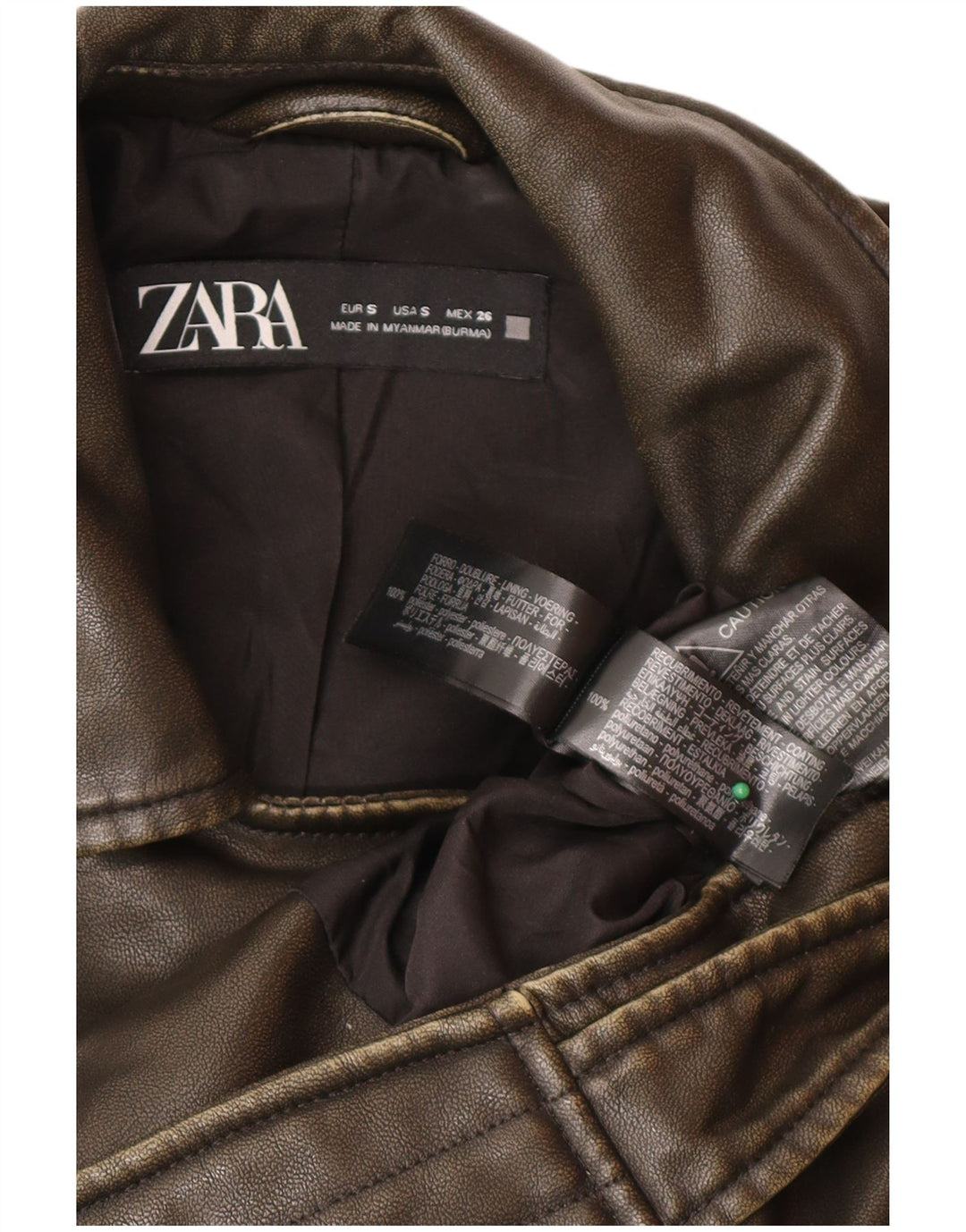 Zara ženska kožna velika biciklistička jakna UK 10 Small Brown Poliester