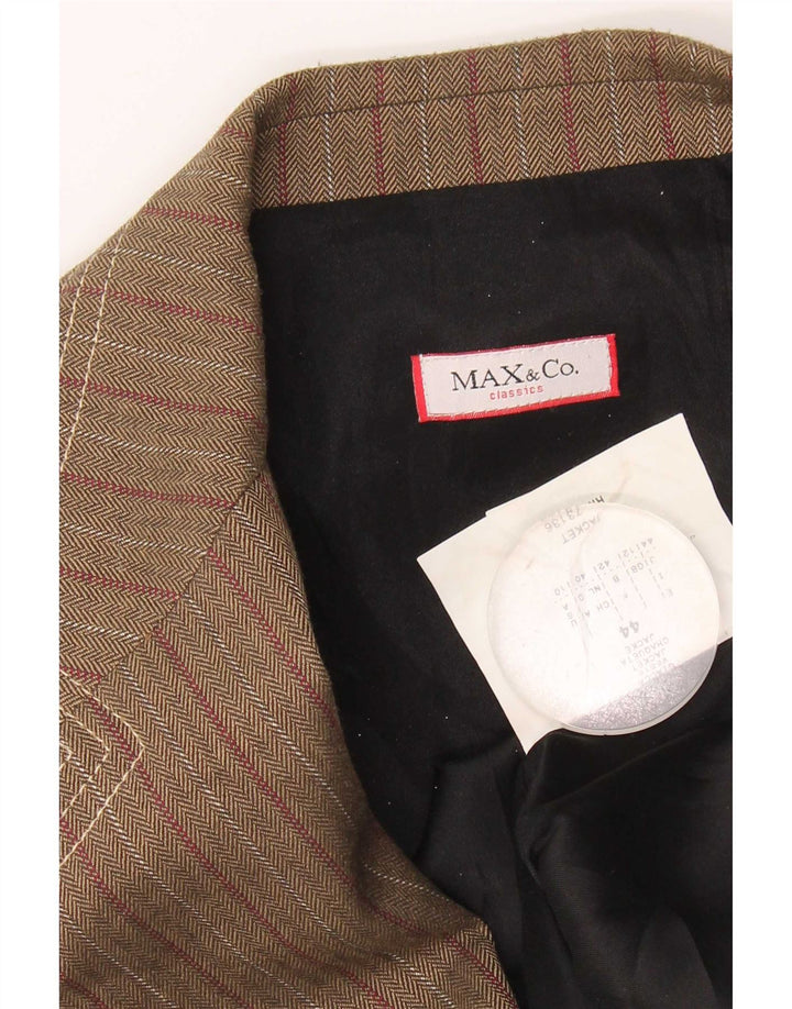 Max & Co. Ženska jakna sako s 3 gumba UK 12 srednje smeđi prugasti acetat