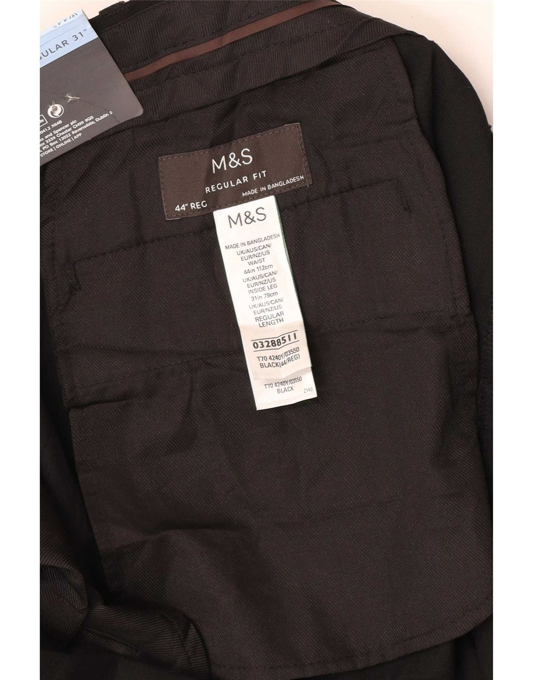 Marks & Spencer muške chino hlače standardnog kroja W44 L31 crni poliester