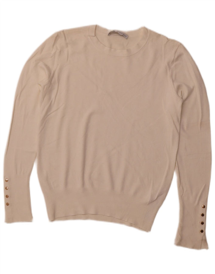 ZARA Womens Crew Neck Jumper Sweater UK 12 Medium White Viscose