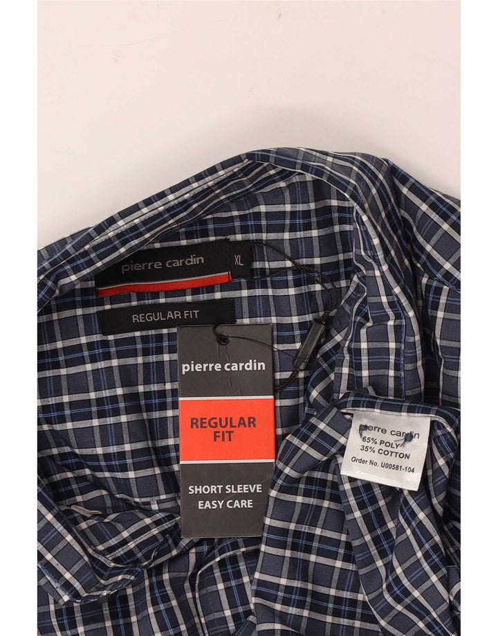 Pierre Cardin muška majica kratkih rukava standardnog kroja XL plavi karirani poliester