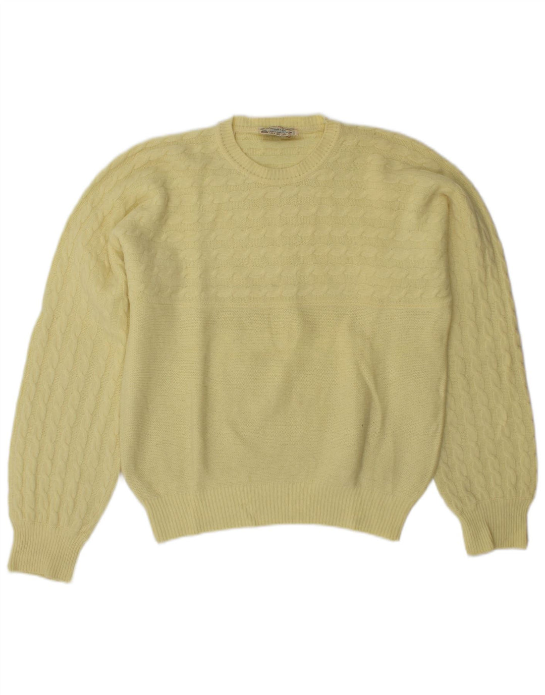 VINTAGE ženski džemper s okruglim izrezom UK 14 Srednje žuta djevičanska vuna