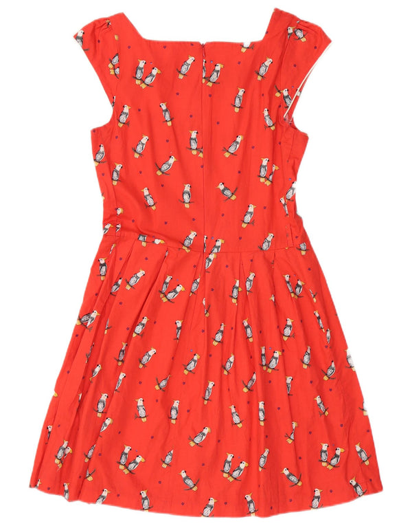 Vintage ženska haljina A-kroja bez rukava UK 12 Srednje crvena pamuk sa životinjskim printom