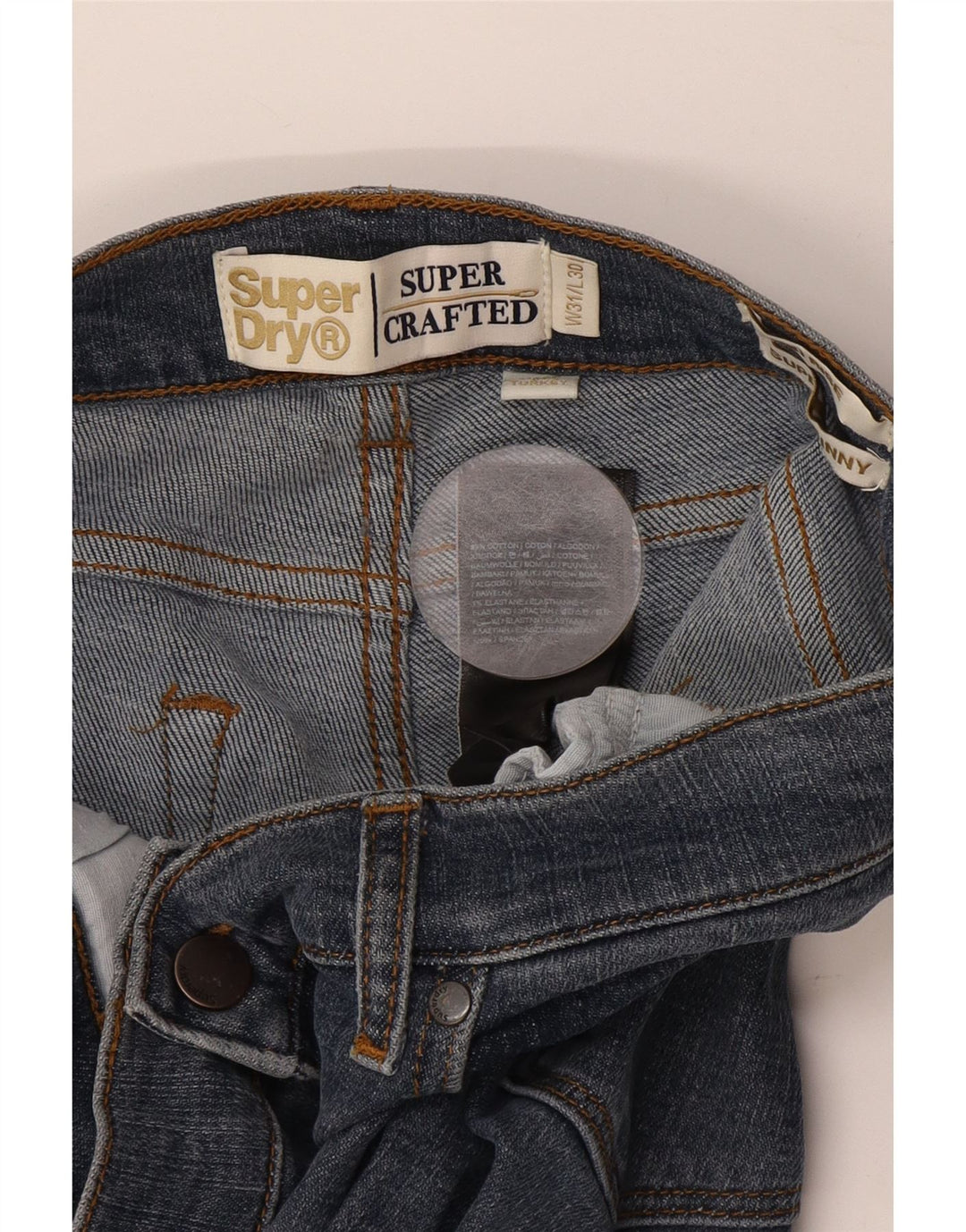 SUPERDRY Ženske super uske traperice srednjeg rasta W31 L30 tamnoplavi pamuk