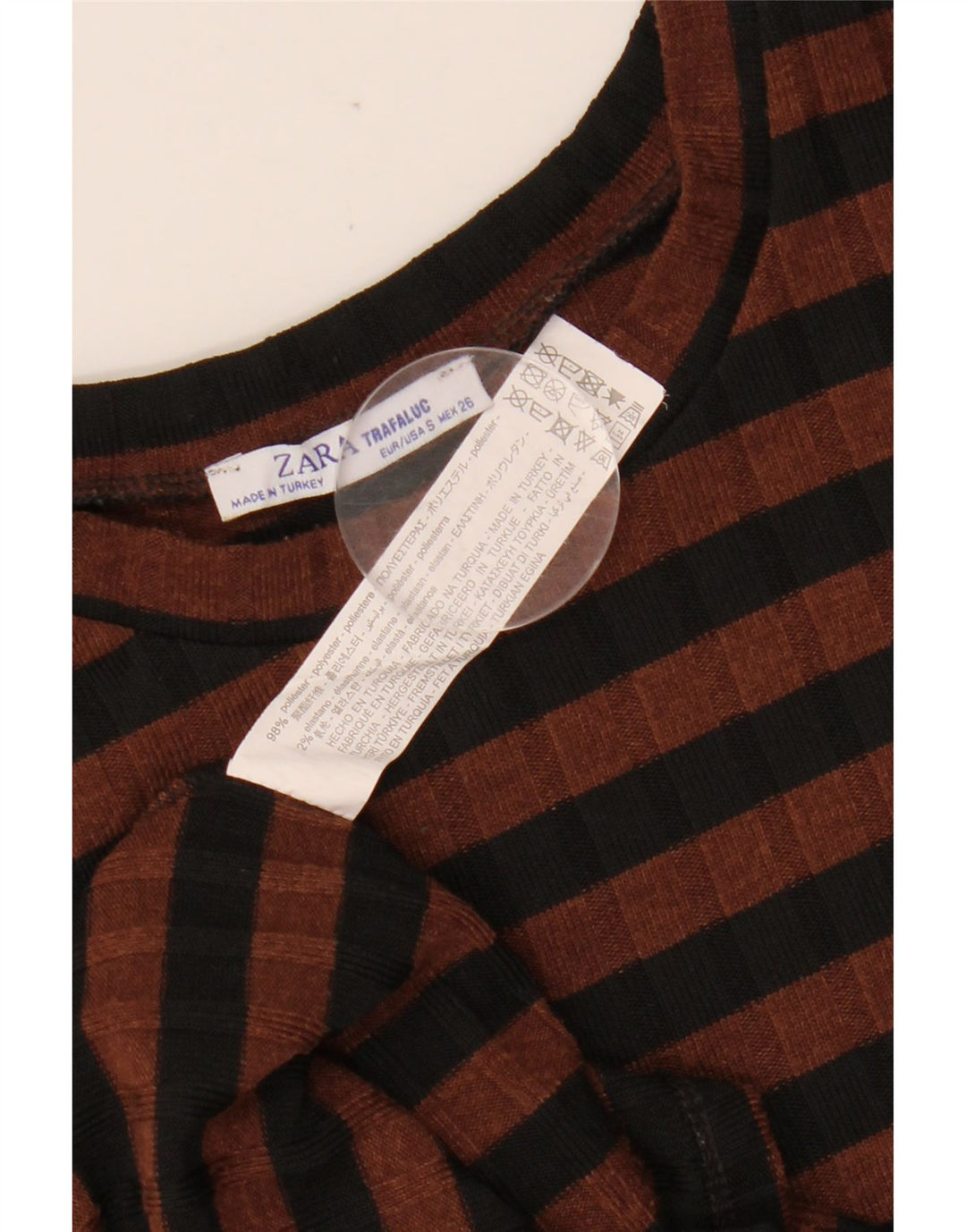 ZARA ženska haljina uz kroj 3/4 rukava UK 10 Mali poliester na smeđe pruge