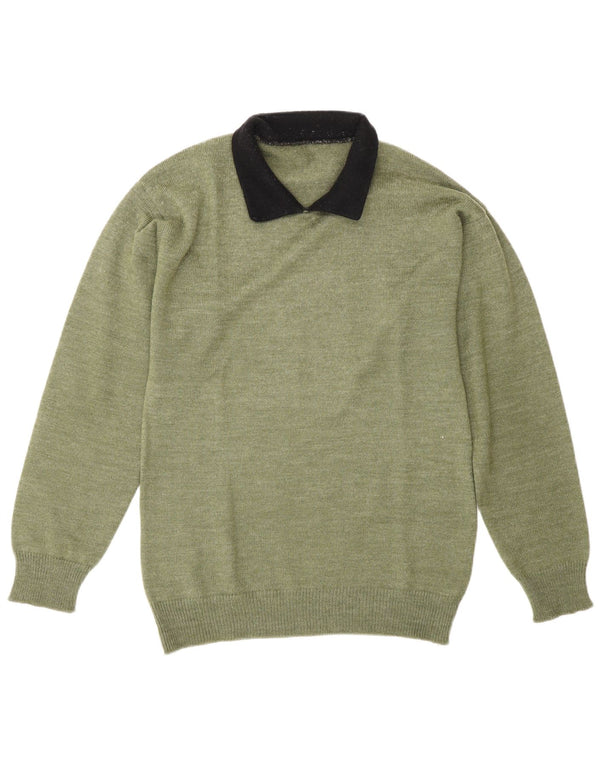 Vintage muški džemper s polo ovratnikom srednje zelene boje