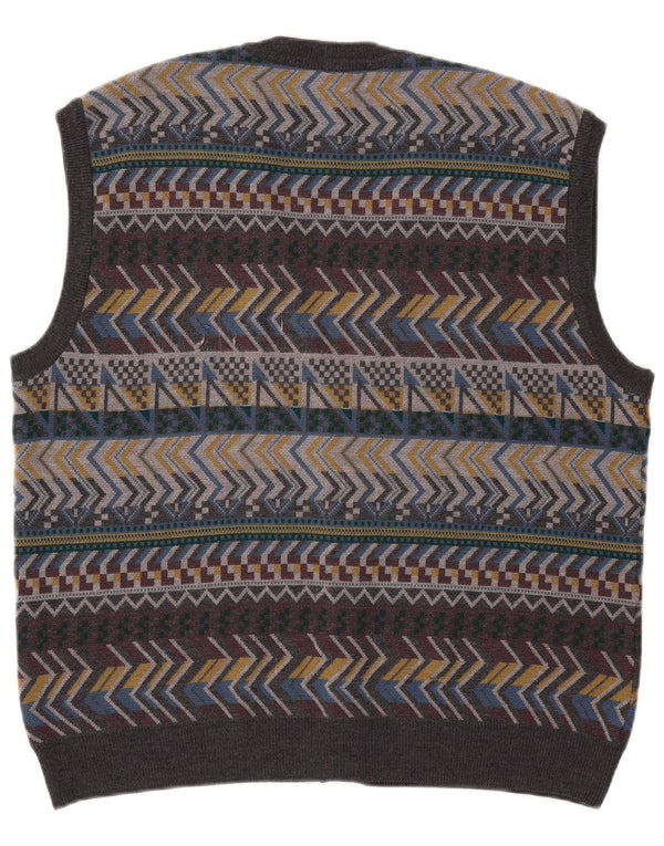 Vintage muški kardigan džemper bez rukava IT 56 XL sivi geometrijski vuneni