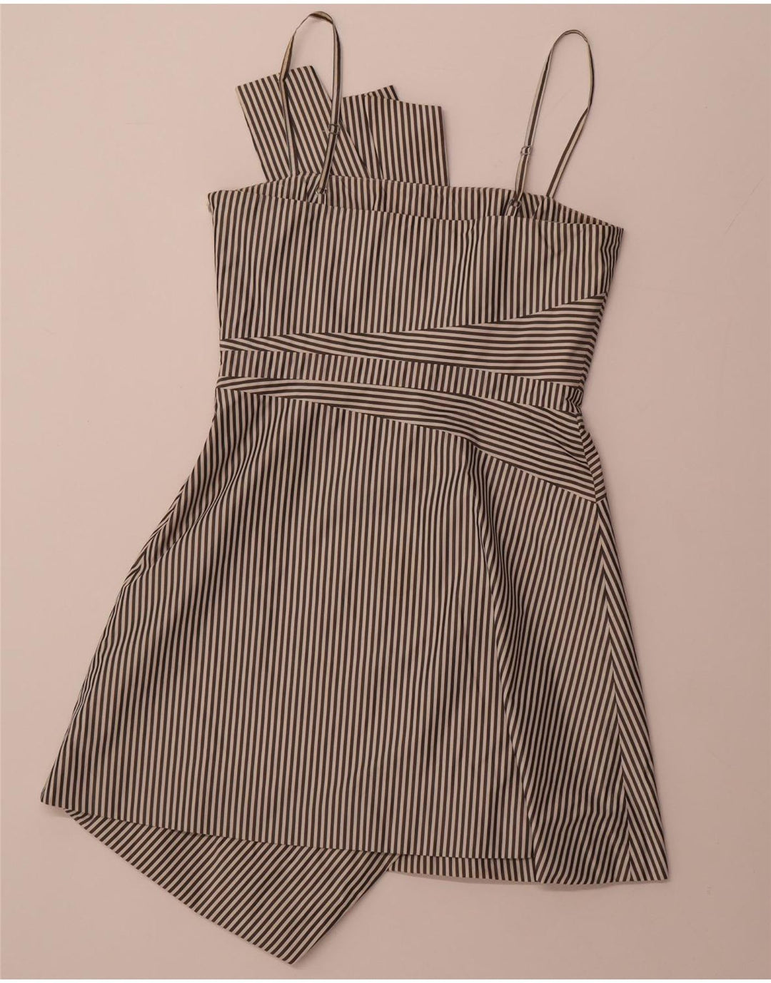 KAREN MILLEN Ženska asimetrična haljina A-kroja UK 12 srednje crna na pruge