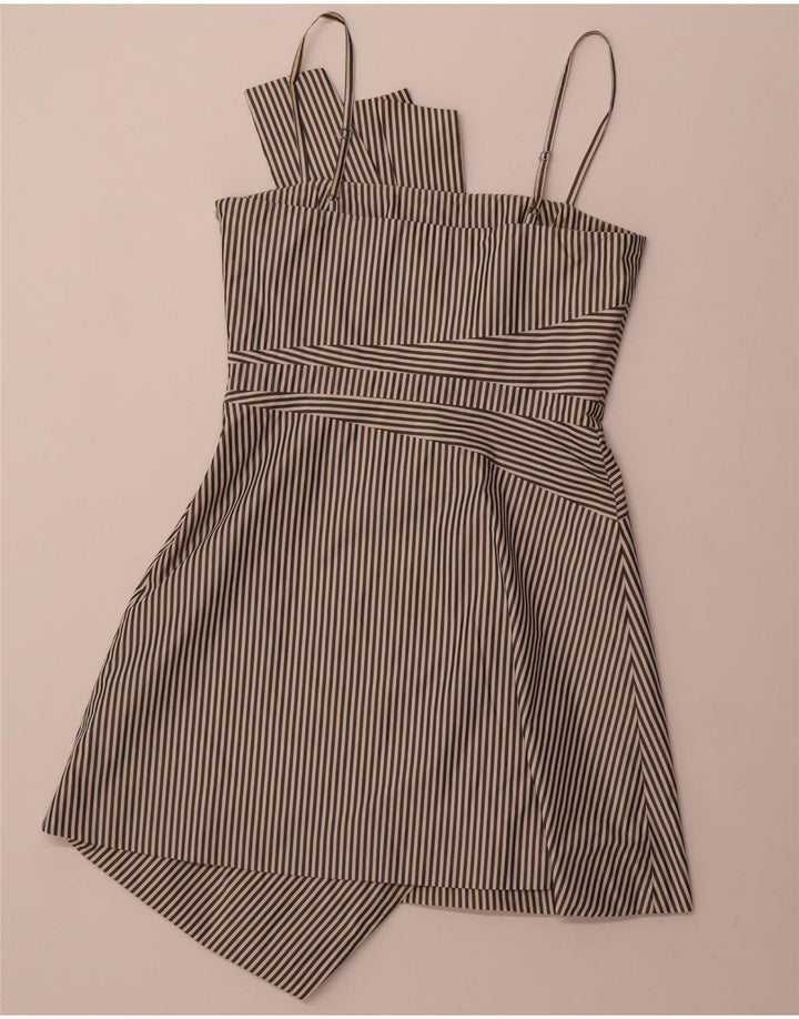 KAREN MILLEN Ženska asimetrična haljina A-kroja UK 12 srednje crna na pruge