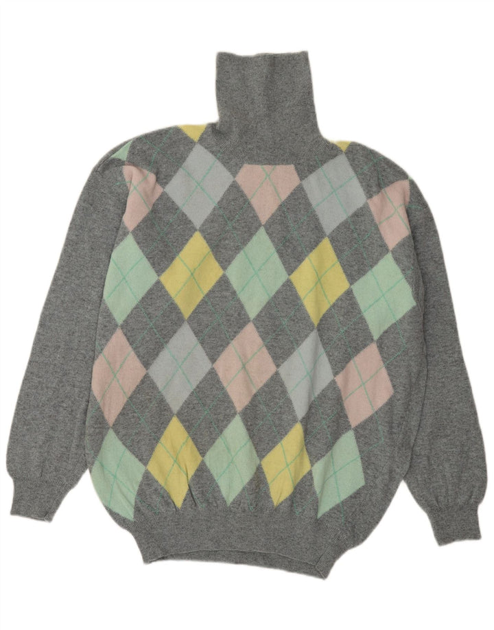 BENETTON Muški pulover s rol izrezom Veliki sivi Argyle/Diamond Wool