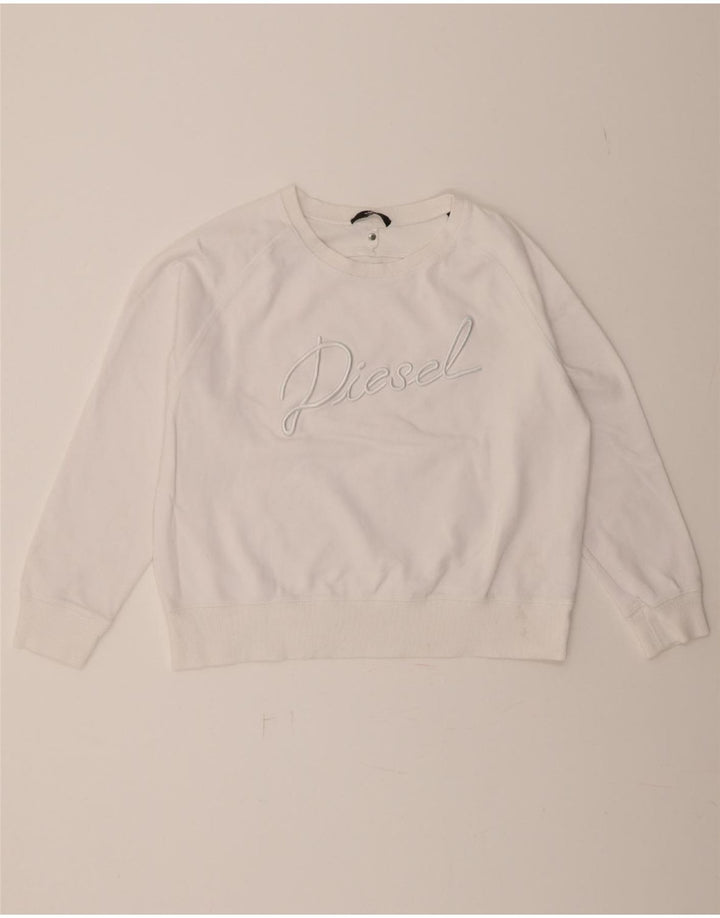 DIESEL Womens Graphic Sweatshirt Jumper UK 14 Medium White Cotton Vintage Diesel and Second-Hand Diesel from Messina Hembry 