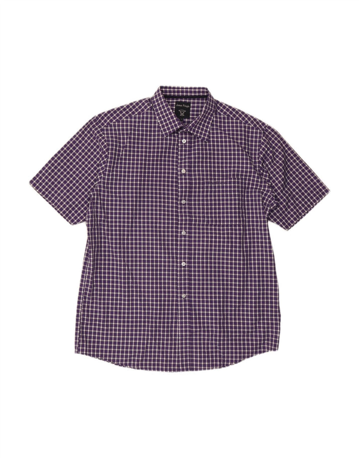 JAMES PRINGLE Mens Short Sleeve Shirt Large Purple Check Polyester