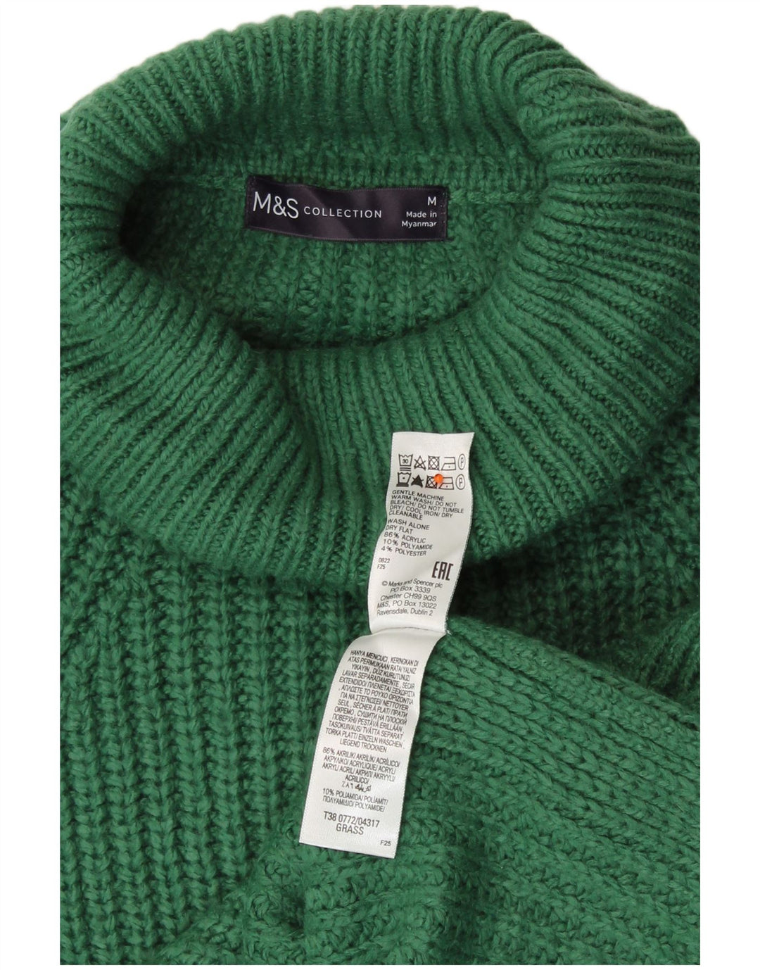 Marks & Spencer ženski pulover s rol izrezom UK 14 Srednje zeleni akril