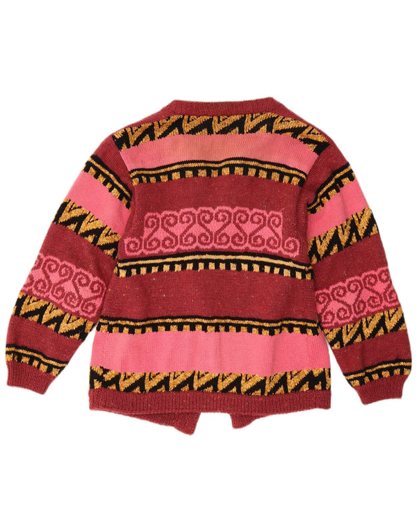 Vintage ženski otvoreni kardigan pulover UK 12 srednje crvene geometrije