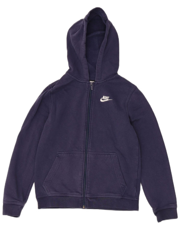 Nike Boys Zip Hoodie Sweater 12-13 Years Large Navy Blue Cotton Sports