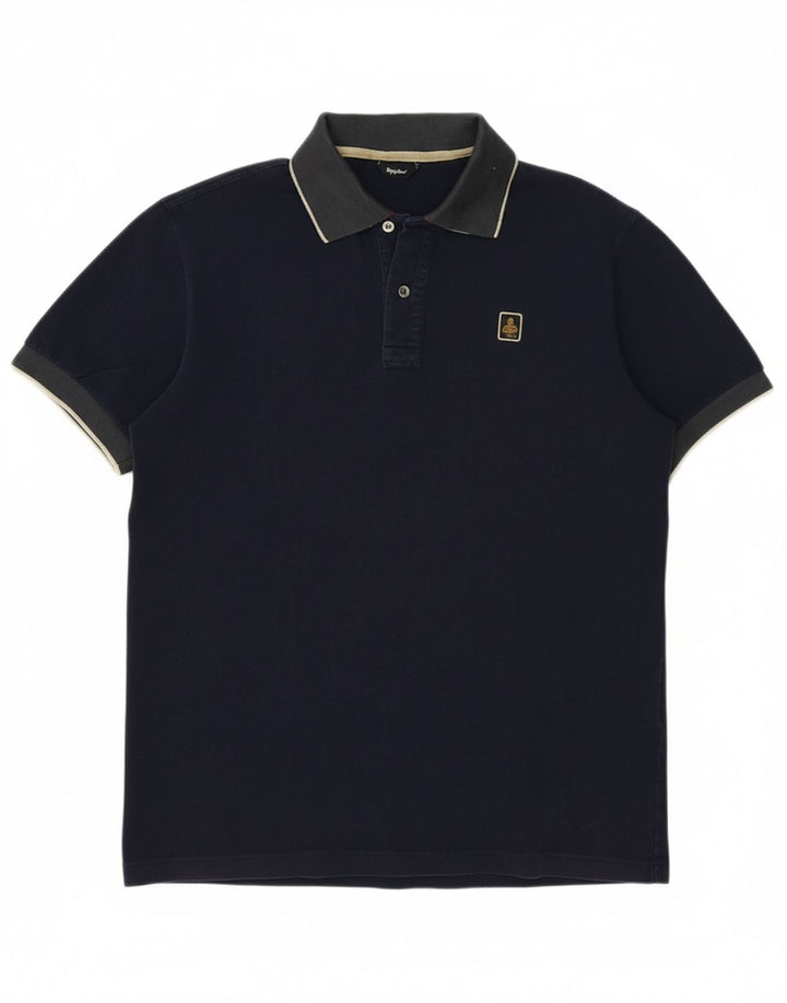 REFRIGIWEAR Mens Polo Shirt Large Navy Blue Cotton Vintage Refrigiwear and Second-Hand Refrigiwear from Messina Hembry 