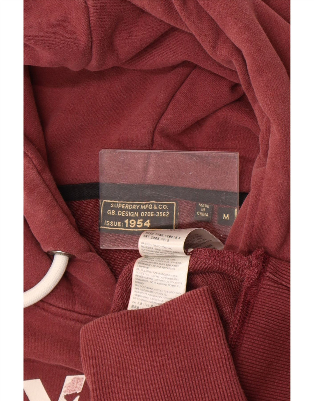 Superdry muška majica s kapuljačom s kapuljačom Srednji bordo pamuk