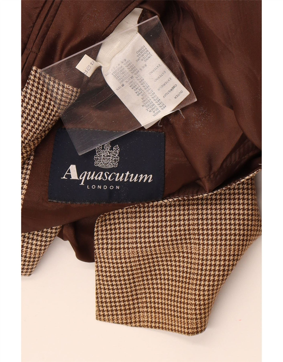 Aquascutum muški sako sa 2 gumba UK 42 XL Smeđa vuna u obliku ptičje zube