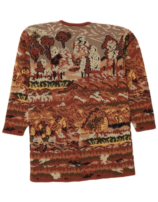 Vintage ženski džemper s okruglim izrezom UK 14 Veliki smeđi cvjetni