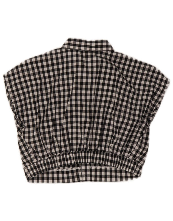 Vintage Ženska skraćena košulja bluza kratkih rukava UK 10 Small Black Gingham