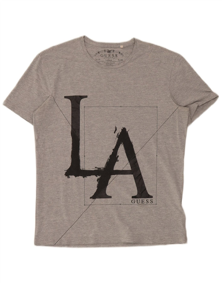 GUESS Mens Graphic T-Shirt Top Large Grey Cotton