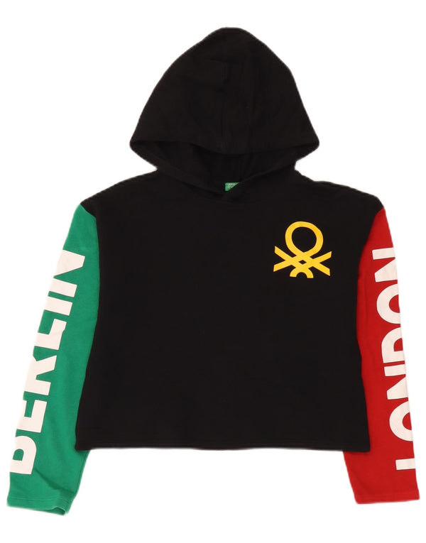 Benetton Girls Crop Graphic majica s kapuljačom 10-11 Years XL Black Colourblock