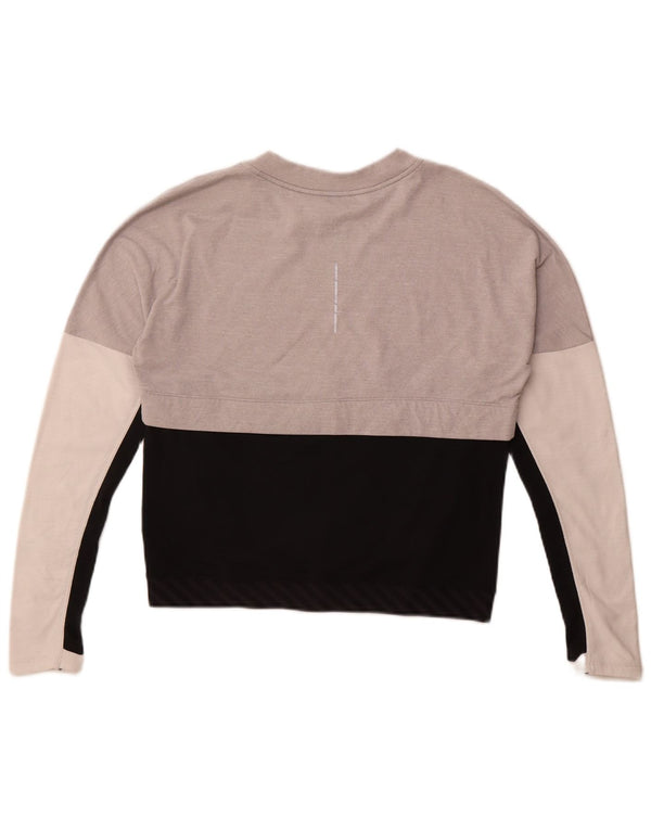 Nike Womens Dri Fit Top Long Sleeve UK 10 Small Grey Colourblock Polyester