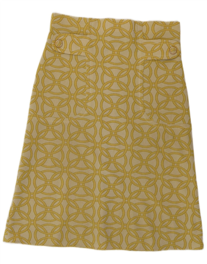 Vintage ženska suknja A-kroja W30 srednje žuta geometrijska