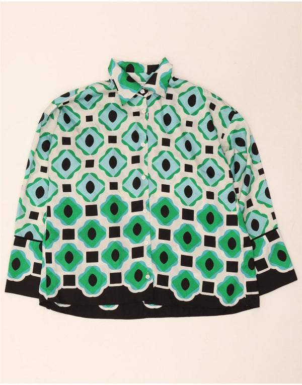Zara ženska prevelika košulja bluza UK 6 XS zeleni geometrijski poliester
