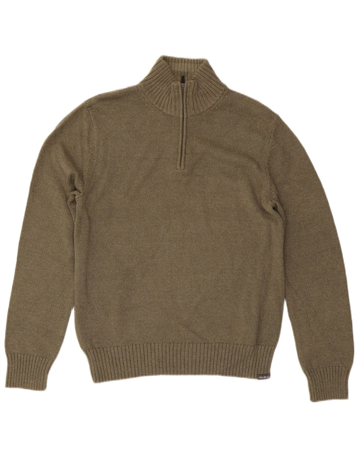 EDDIE BAUER Muški džemper s izrezom s patentnim zatvaračem, mali kaki pamuk