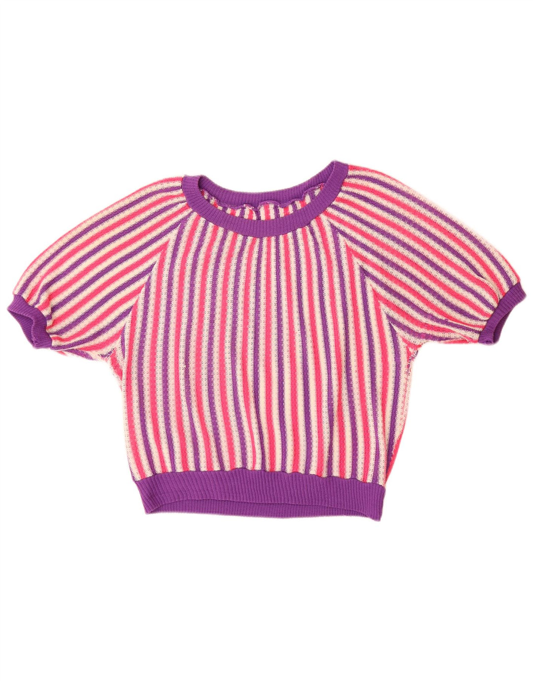 VINTAGE ženski džemper s veznim izrezom UK 14 Velike raznobojne pruge