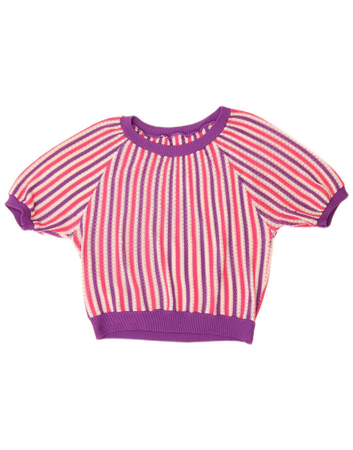 VINTAGE ženski džemper s veznim izrezom UK 14 Velike raznobojne pruge