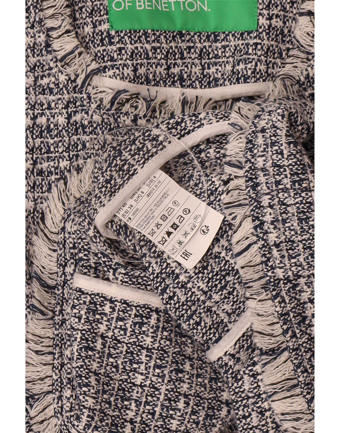 Benetton ženski sako sa 3 gumba UK 8 Mali tamnoplavi flekasti pamuk