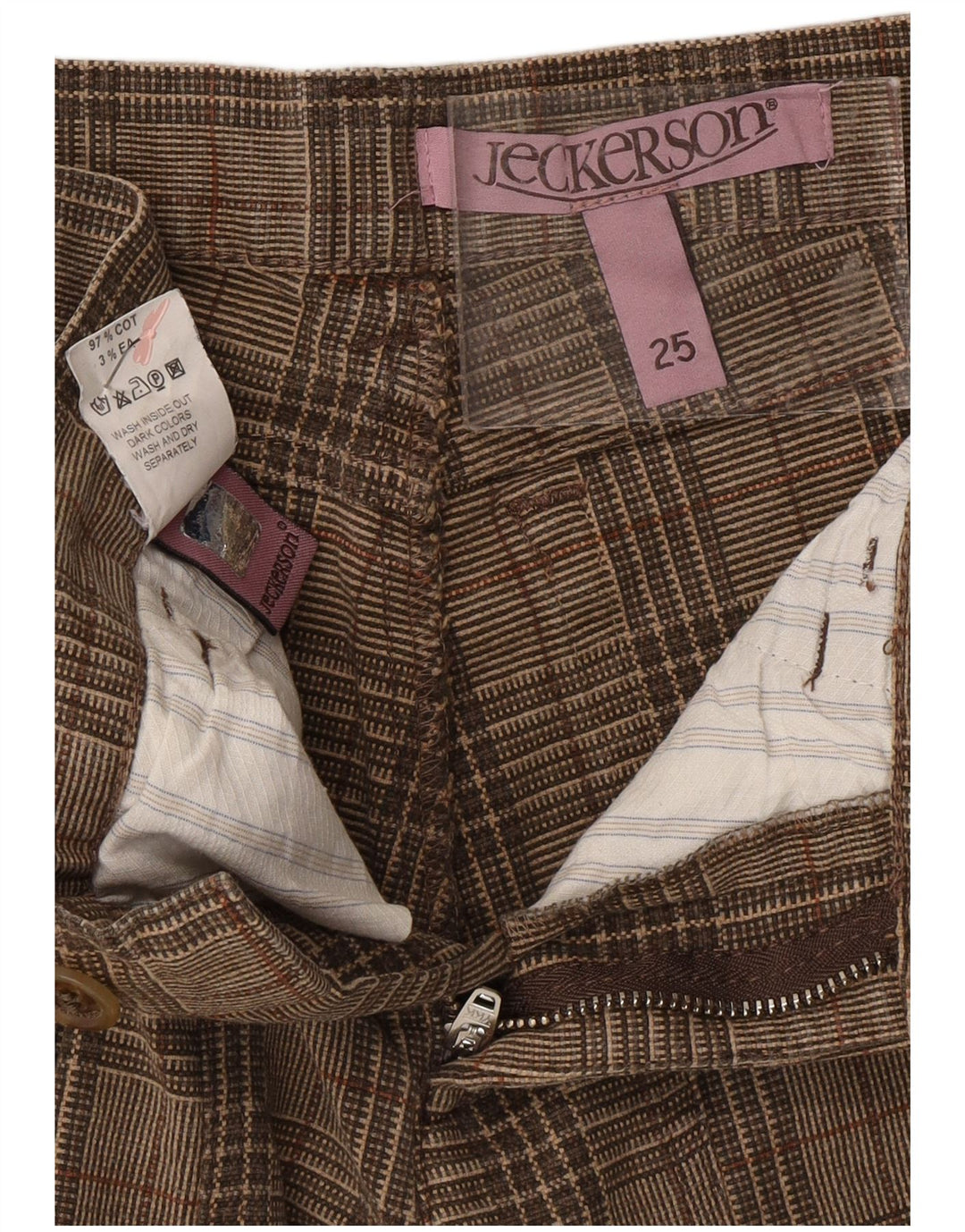 JECKERSON Ženske sužene ležerne hlače W25 L25 Smeđi karirani pamuk