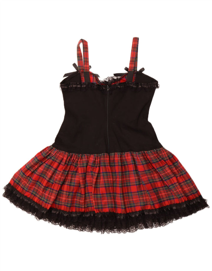 VINTAGE ženska haljina A-kroja bez rukava UK 16 Veliki crveni karirani pamuk