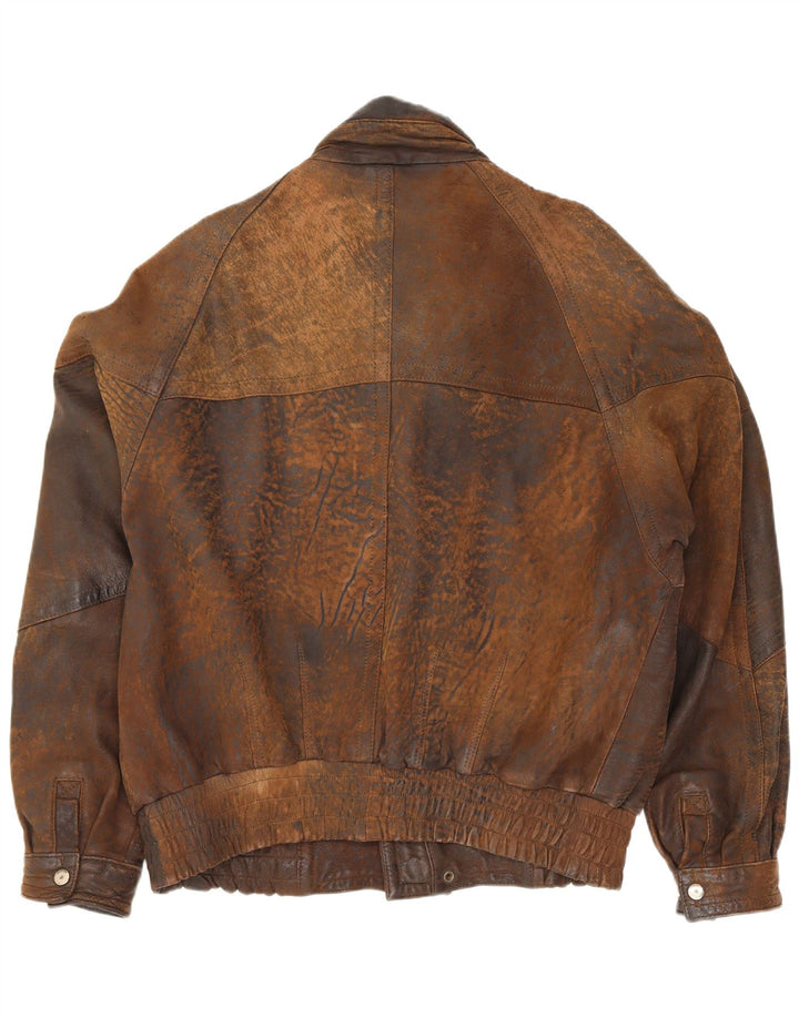Gina Bacconi muška kožna bomber jakna UK 36 Small Brown Patchwork Retro