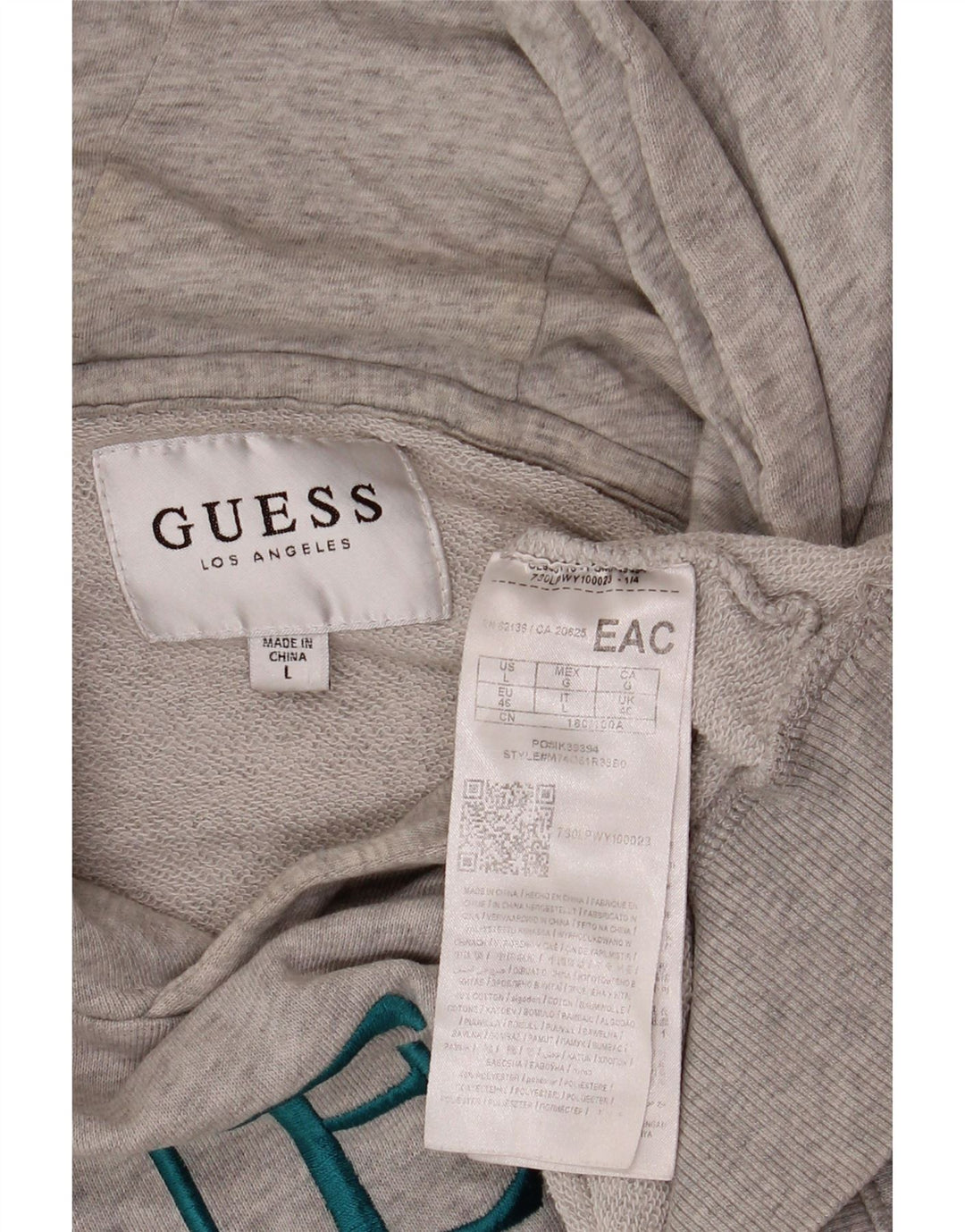 GUESS Muška majica s kapuljačom širokog kroja, veliki sivi pamuk