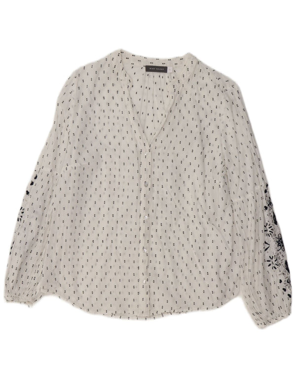 MINT VELVET Ženska grafička košulja bluza UK 14 Velika bijela cvjetna pamuk
