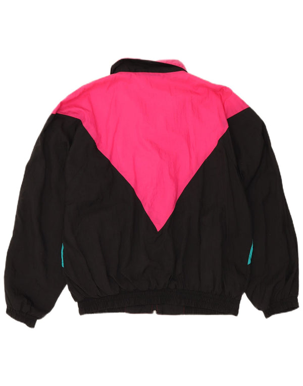 VINTAGE ženska gornja jakna trenirke UK 16 Veliki crni najlon u boji