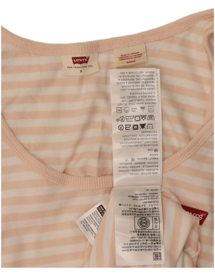 LEVI'S Womens Vest Top UK 10 Small Pink Striped Cotton